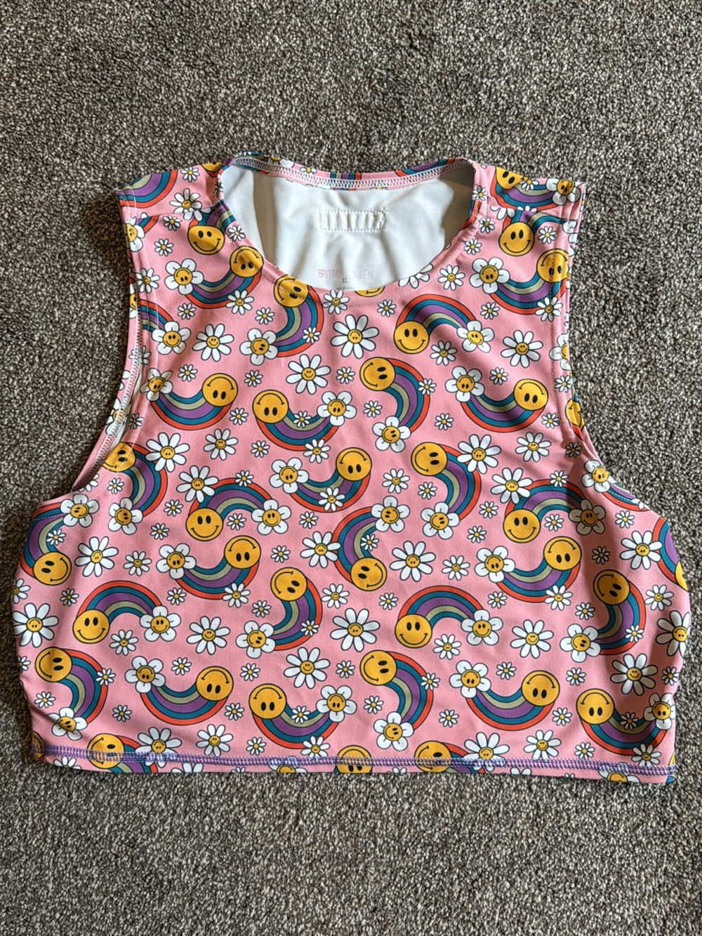 Brittany Allen Pink Smiley Rainbow Daisy Crop Tank XL